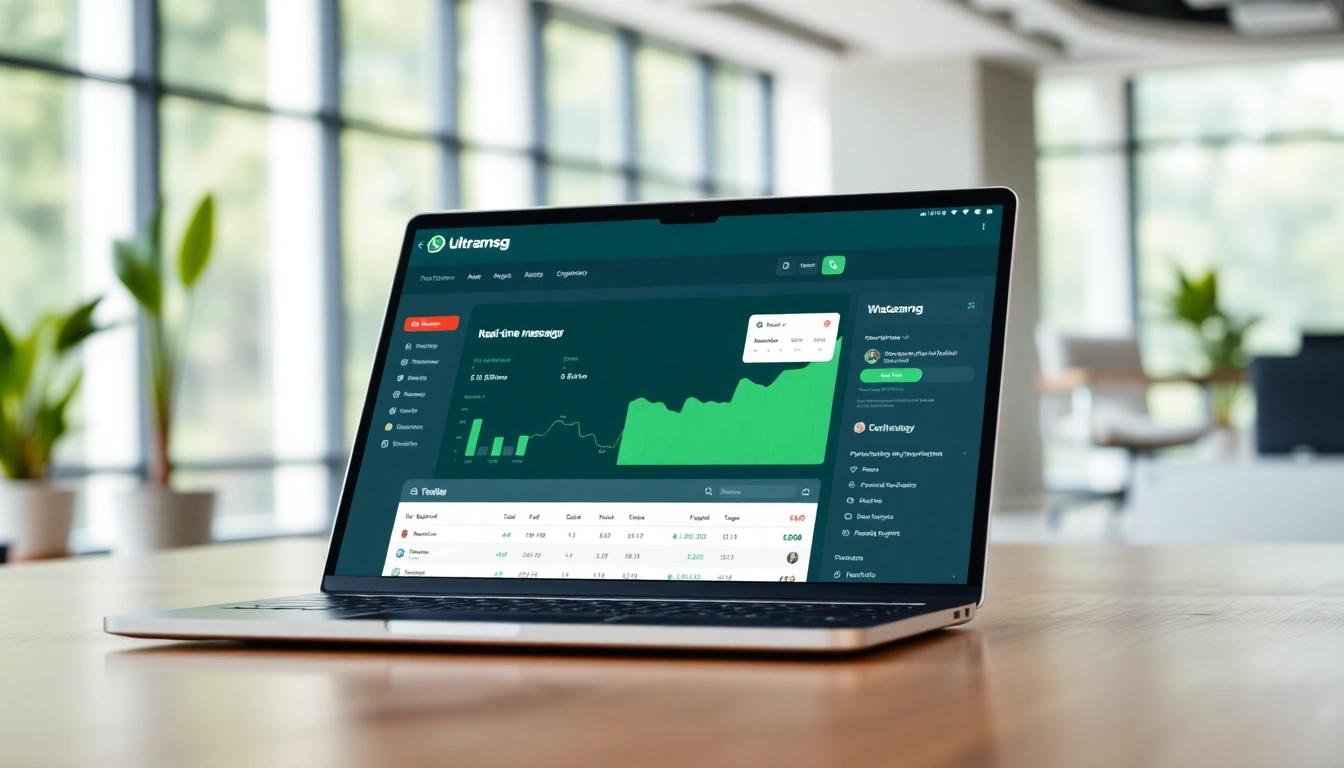 Ultramsg dashboard displaying messaging data on a modern office laptop