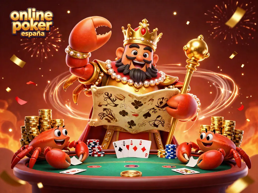 Disfruta el emocionante juego de póker en línea en España con el cangrejo dorado como rey en un ambiente festivo.