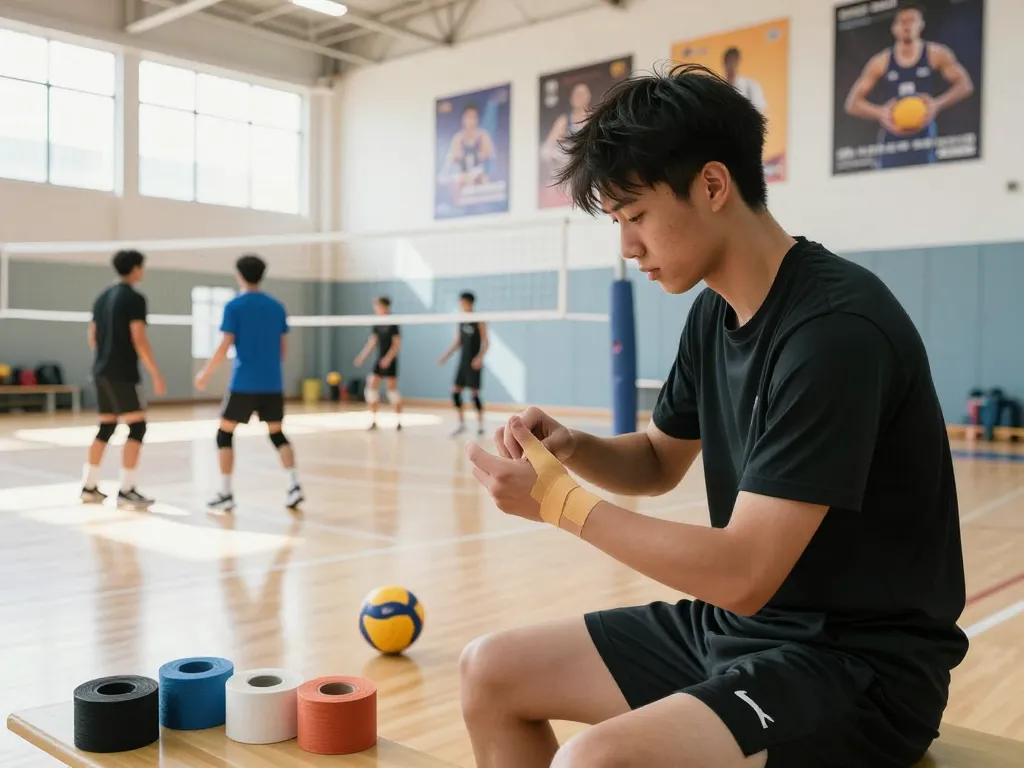 Volleyball thumb taping technique for enhanced support and injury prevention.