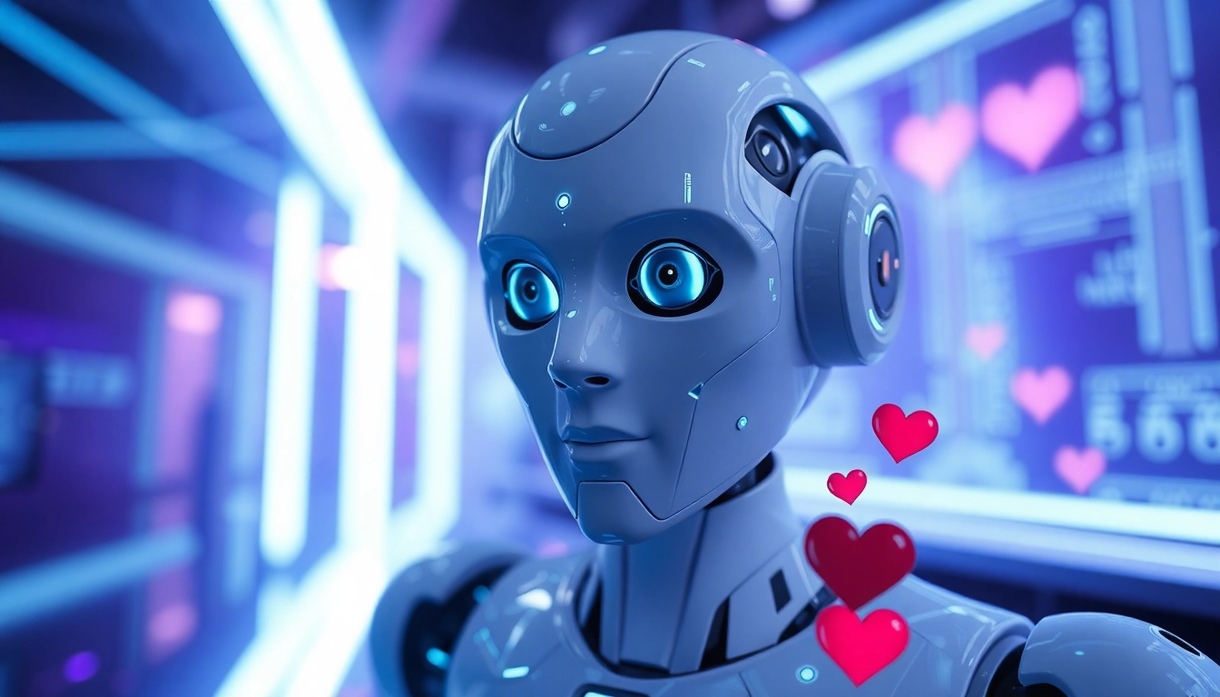 Engaging AI sex chat scene with interactive digital persona and glowing interface.