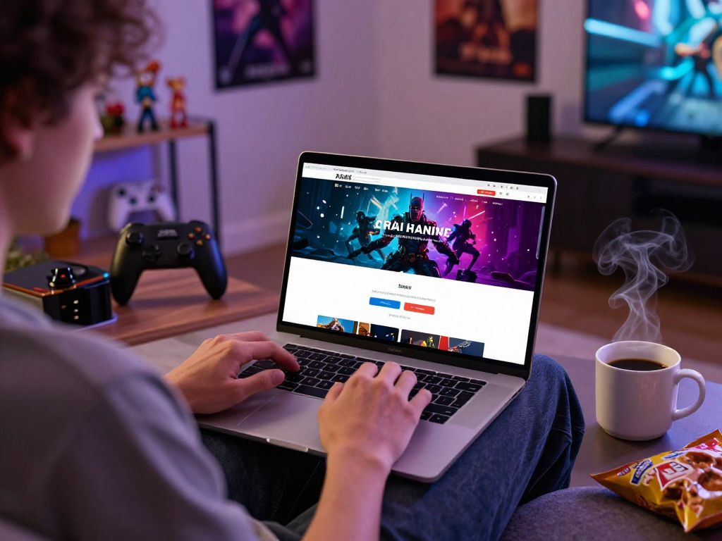 User engaging with https://rokok88login.com login page on a laptop in a cozy gaming setup.