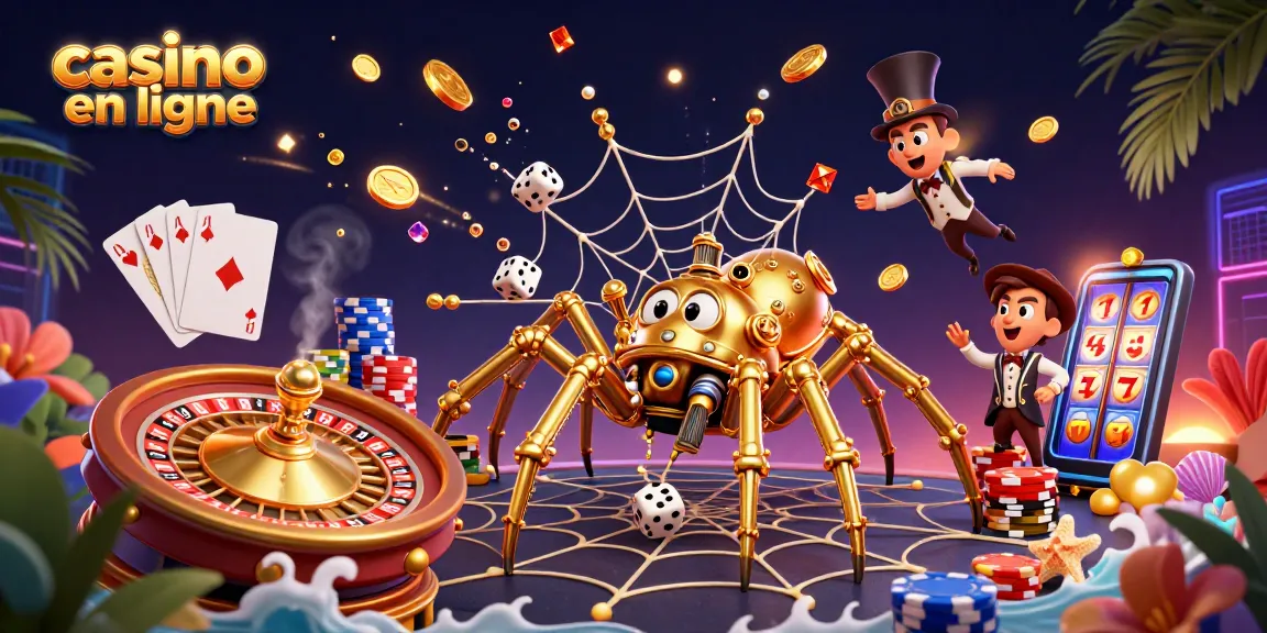 Capturez l'excitation du casino en ligne avec une araignée dorée steampunk et des éléments ludiques.