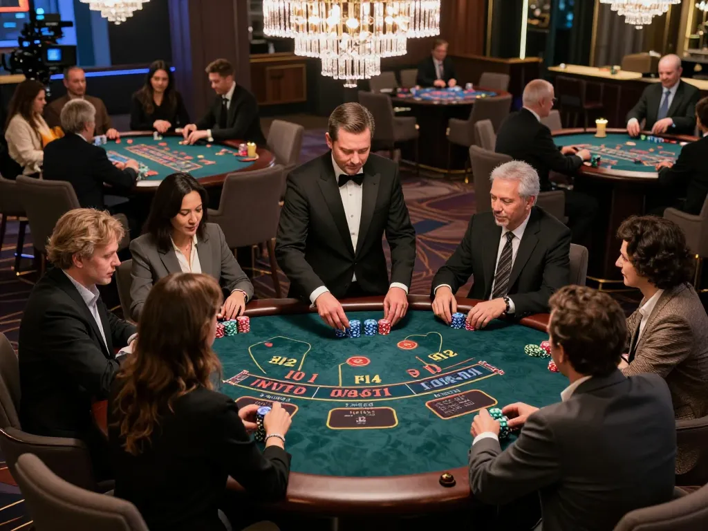 ATQ blackjack table showcasing players engaged with live dealers in vibrant casino atmosphere