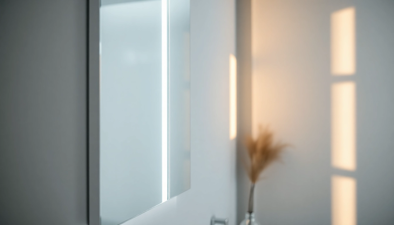 Stylish bathroom cabinet with mirror and light enhancing modern bathroom decor.
