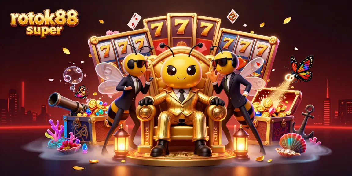 Engage with rokok88 super through a vibrant 3D casino illustration showcasing dynamic gaming elements.
