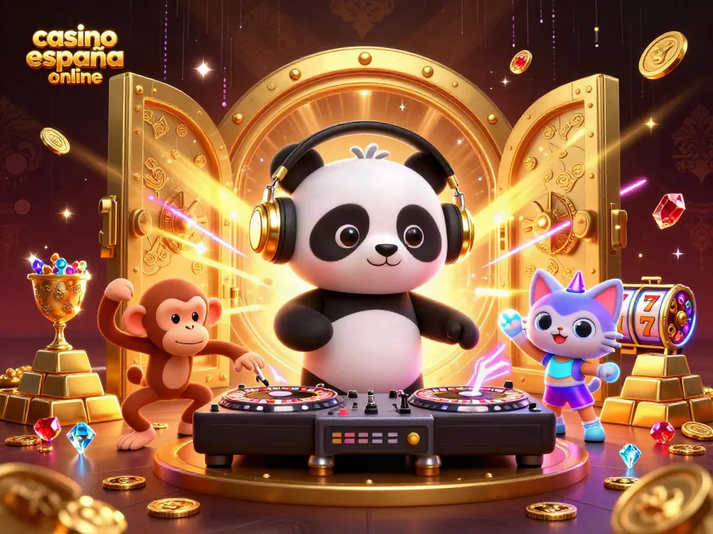 Disfruta de la emoción del casino español online con un panda DJ y un mono rompiéndola en la pista de baile.
