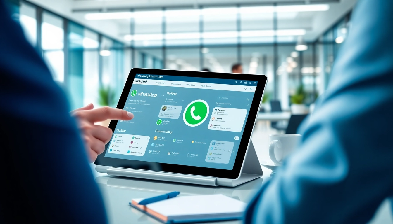 Engage effectively with WhatsApp Smart CRM showcasing advanced digital tools in a modern workspace.