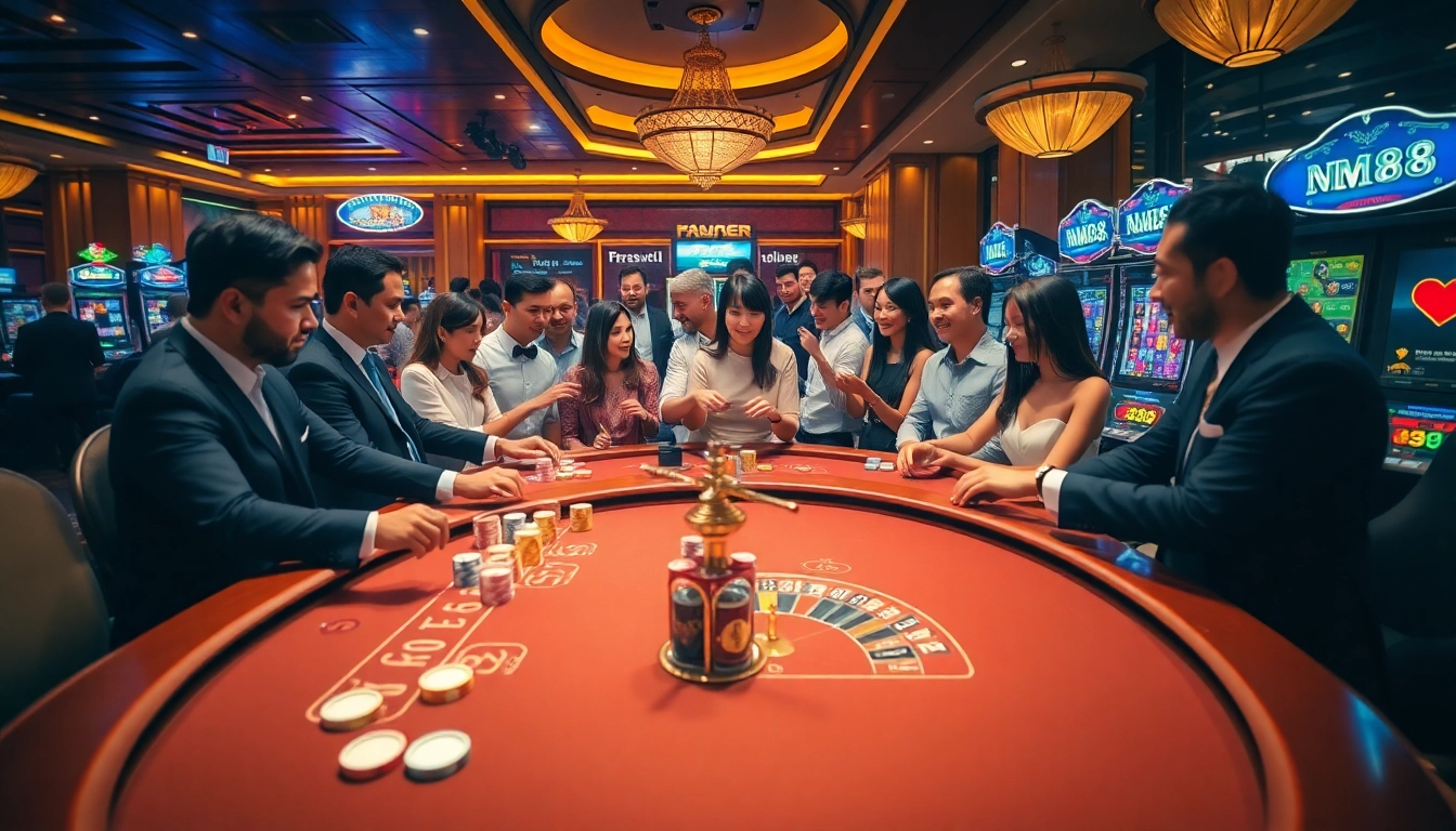 Engaged players enjoy thrilling games at MM88 casino, showcasing excitement and luxury.