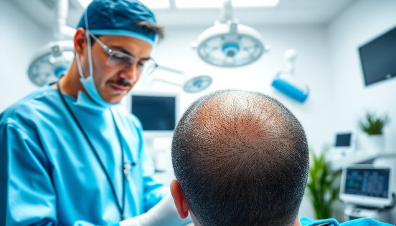 Hair transplant turkey procedure showcasing a professional surgeon and a relaxed patient in a modern clinic.