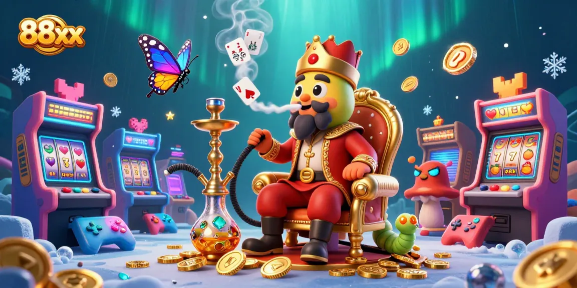 Win big with 88xx as the caterpillar hookah-master reigns over a vibrant casino scene.