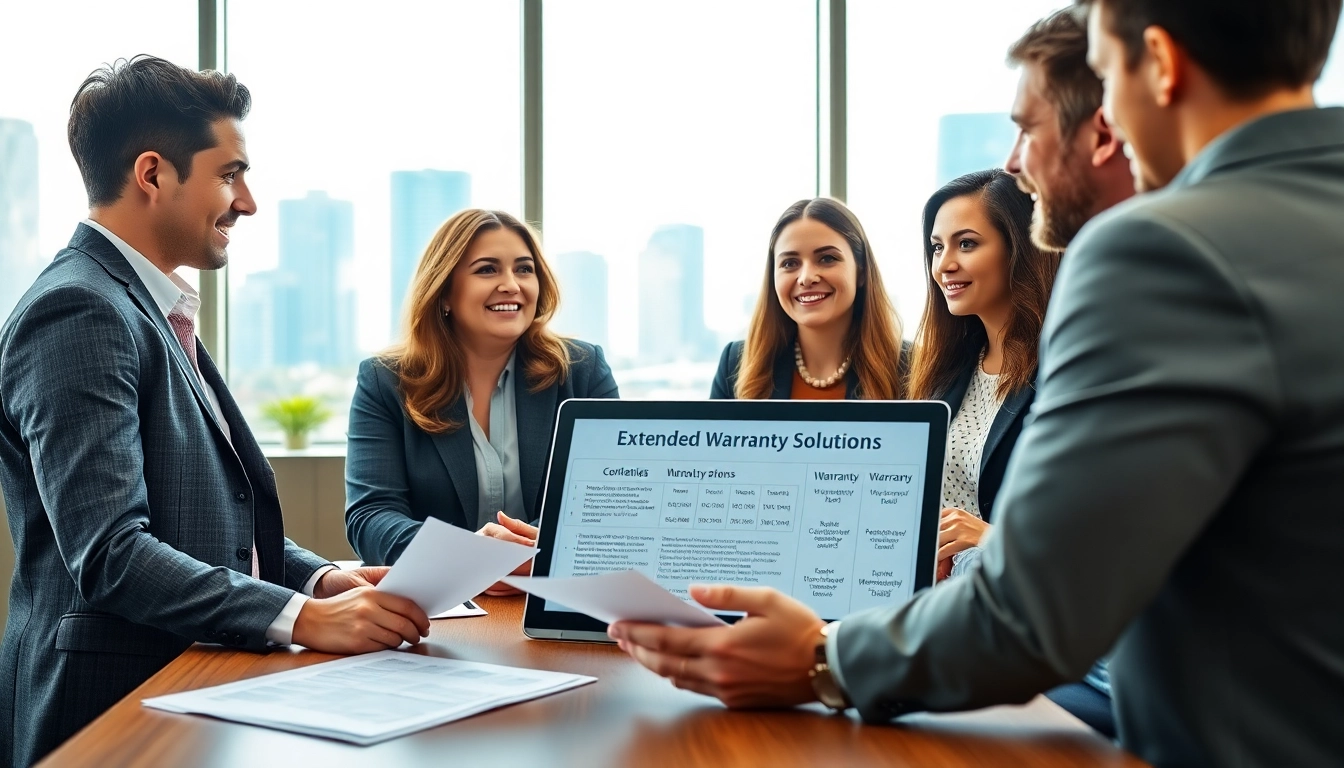 Engaging discussion on extended warranty solutions in a modern office environment.