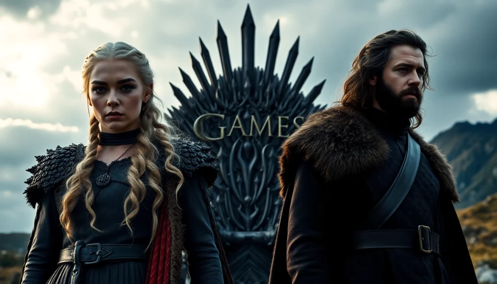 Captivating portrayal of the game of thrones cast, featuring iconic characters in an epic setting.