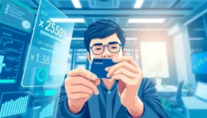 카드 현금화 방법을 사용하는 모습, 직관적인 금융 서비스 환경에서 디지털 세부 사항을 강조합니다.