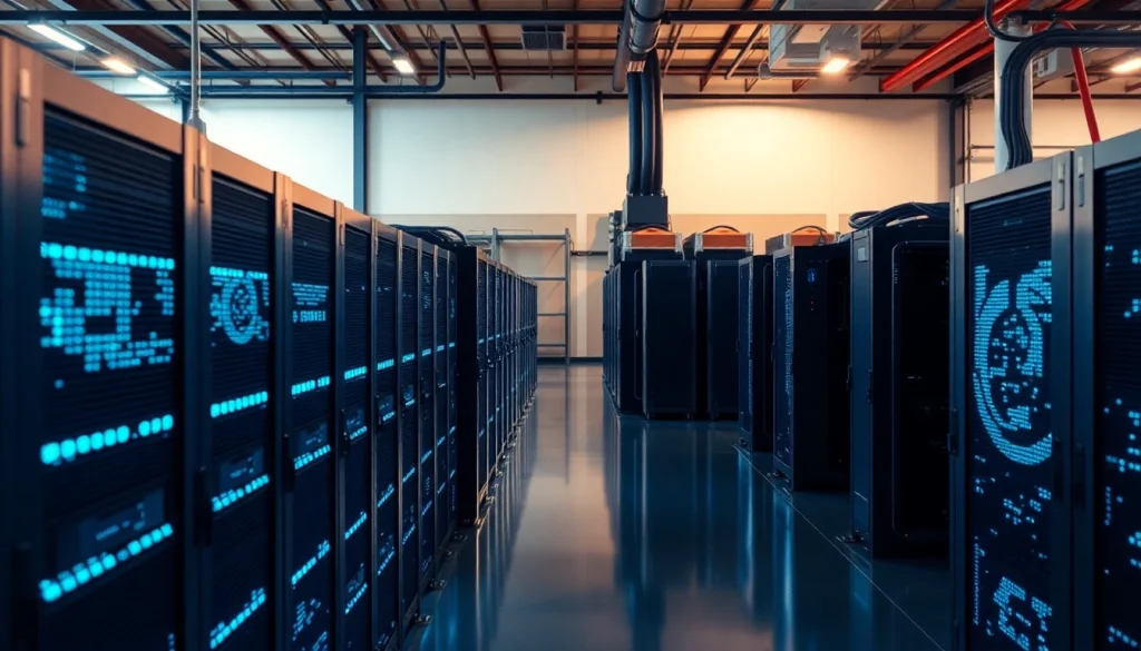 High-tech bitcoin mining facility filled with modern ASIC miners