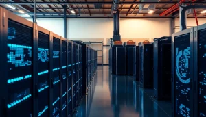 High-tech bitcoin mining facility filled with modern ASIC miners