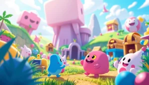 Bermain Unogg game dengan karakter kartun ceria dalam lingkungan gamifikasi yang penuh warna.