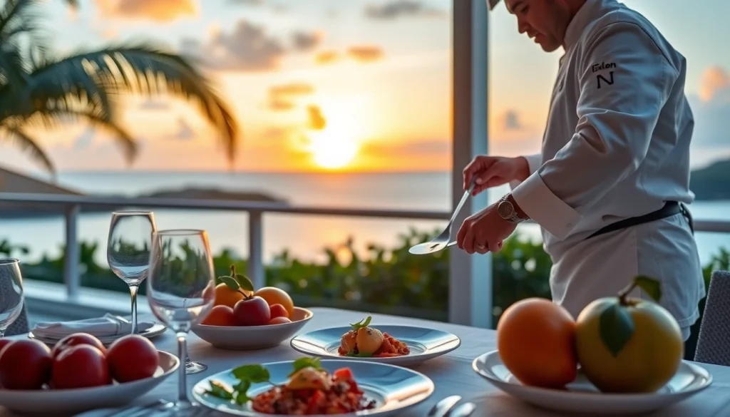 Experience exceptional dining with a St Martin Private Chef creating exquisite dishes in a serene setting.