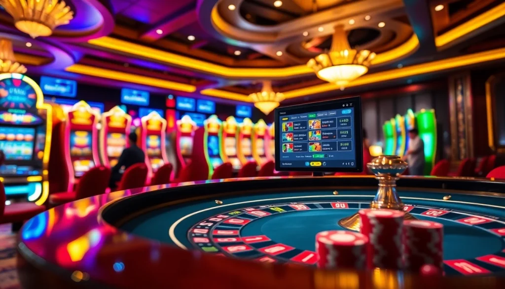 Engaging scene of players at a luxurious casino table, inspired by https://rr88.wales/ with vibrant decor.