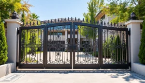 Showcasing custom steel gates that enhance security and elegance at a residential entrance.