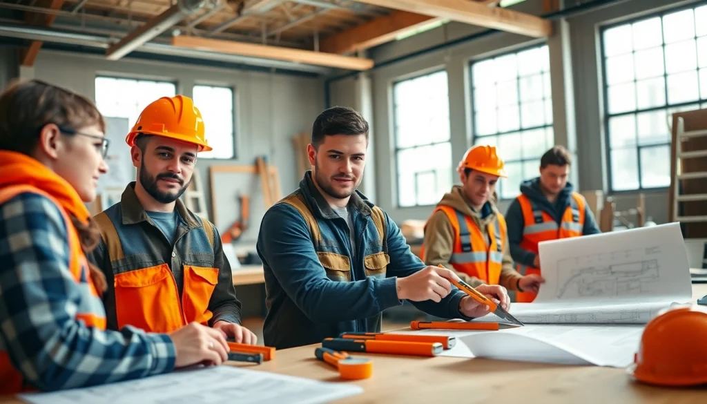 Students practicing in construction trade schools in texas, showcasing hands-on learning with tools.