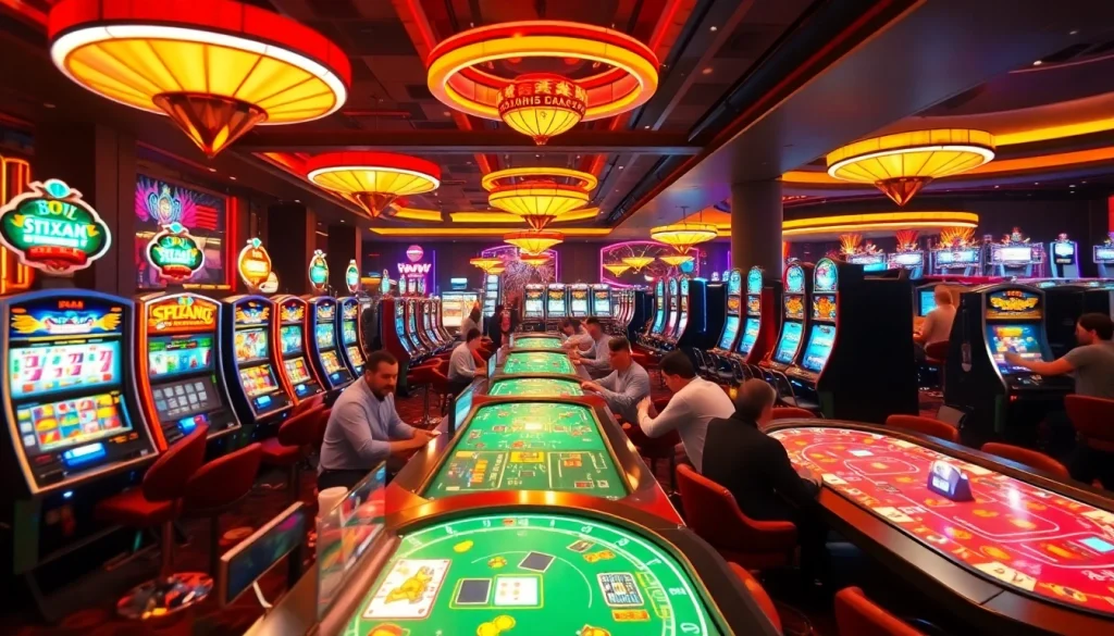 Permainan menarik di istana777 bet dengan pemain terlibat dan mesin slot warna-warni.