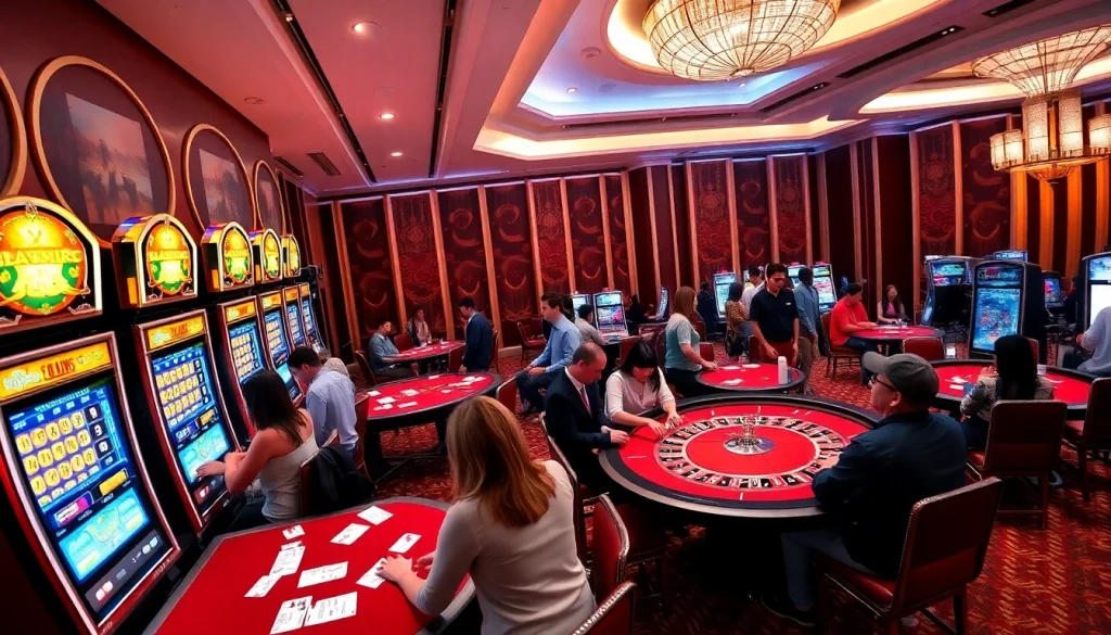 Engage in the thrill of Slot Terpercaya with luxurious casino visuals and vibrant gaming atmosphere.