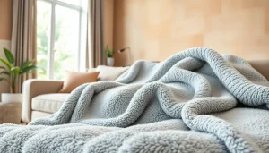 Fleece blanket elegantly draped on a modern sofa, enhancing cozy living space.