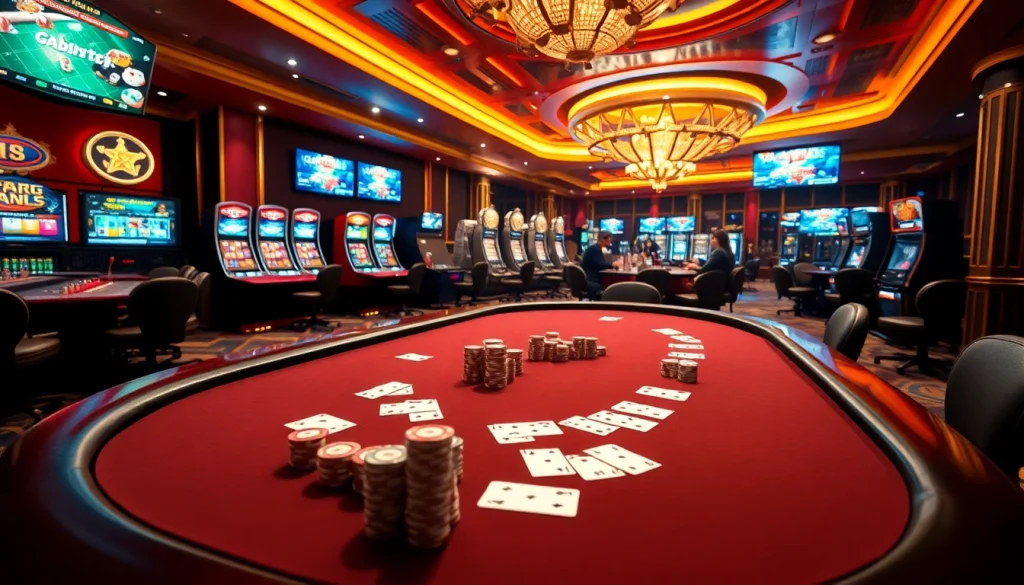 Engaging scene at an online casino with players enjoying games at https://rr88.wales/, showcasing vibrant gambling elements.