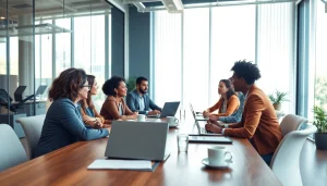 Engaged professionals participating in a business coaching service discussion.