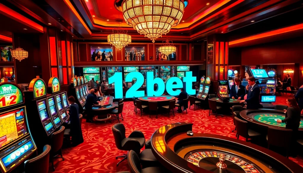 Experience the thrill of 12bet with an engaging casino scene filled with games and excitement.