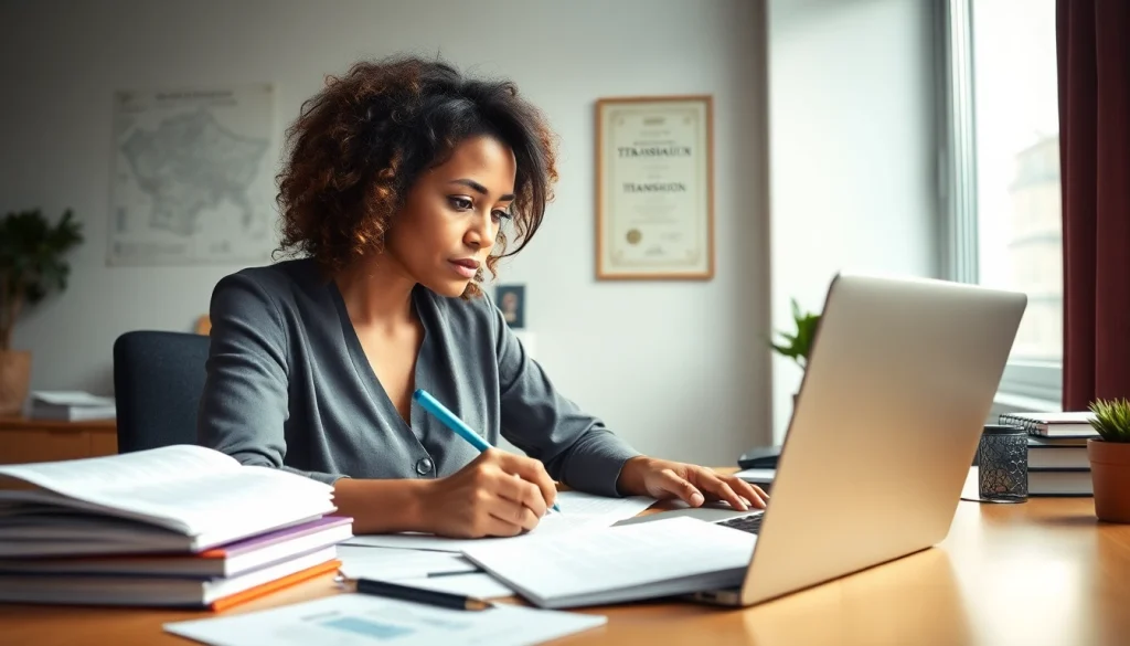 Traducteur professionnel en action à Strasbourg, présentant des services de traduction certifiée.