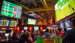 Engaging scene of sportsbooks in New Brunswick displaying live betting odds and excited fans.