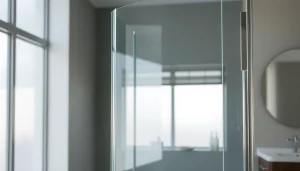 Stylish shower screen door installed in a modern bathroom, featuring sleek design and clear glass.