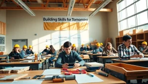 Students participating in construction education Colorado, showcasing hands-on learning with tools.