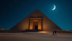 Explore the stunning piraminds set against a night sky, highlighting ancient architecture and mystery.