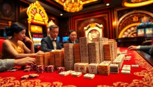 Engage in link mahjong with enthusiastic players at a luxurious casino table.