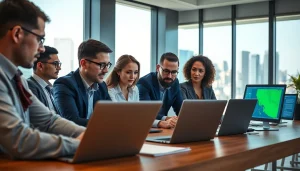 Team analyzing Competitive intelligence data in a modern office setting.