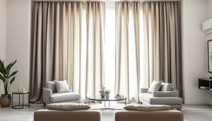 Verduisterende gordijnen in een moderne woonkamer die natuurlijk licht filteren.