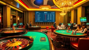 Experience sbobet login terbaru at a luxurious casino with vibrant gaming tables and lively players.