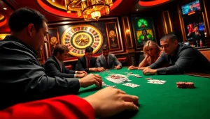 Experience the thrill of high-stakes poker at fabet3.com with a vibrant casino scene featuring intense gameplay.
