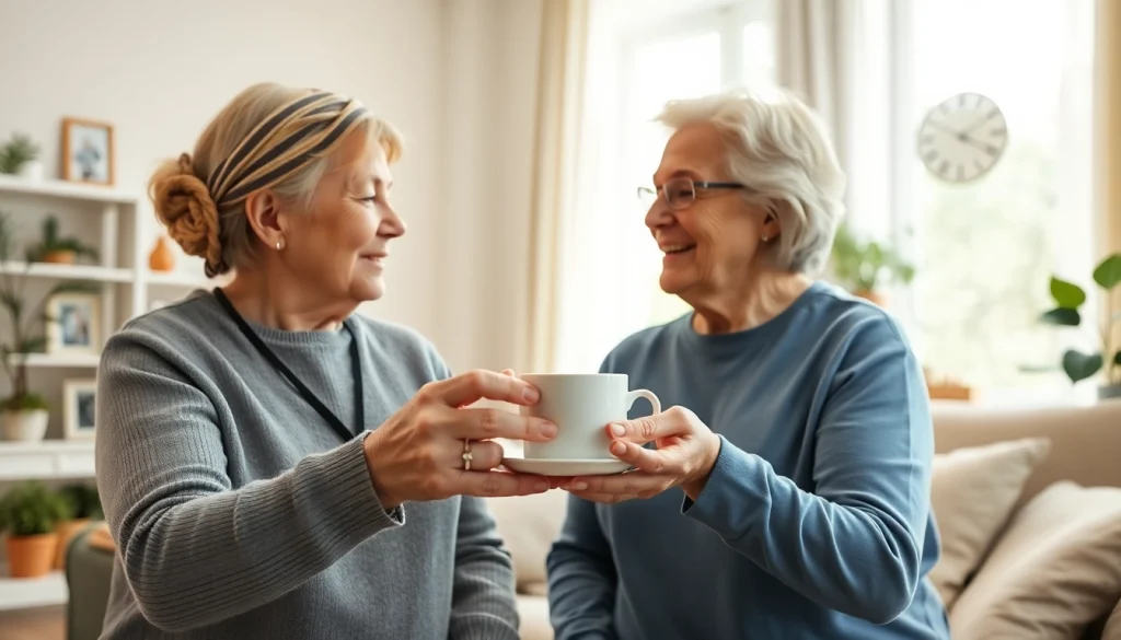 Engaging senior caregivers austin tx providing assistance to elderly clients in a warm home setting.