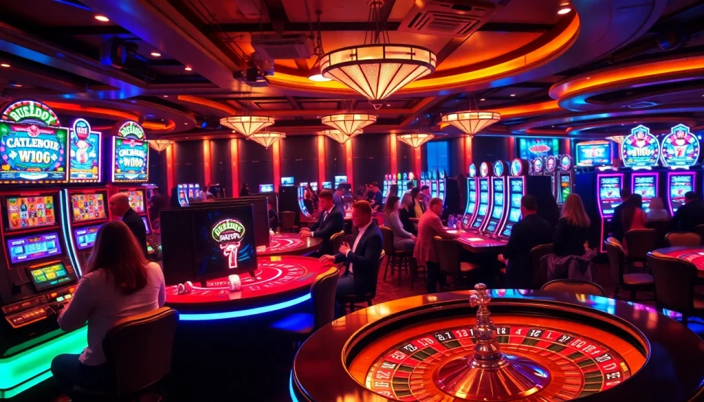 Engage with idnslot at a vibrant casino featuring lively slot machines and intense gameplay.
