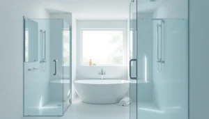 Maximize space with sunney shower doors that enhance your bathroom's elegance and style.
