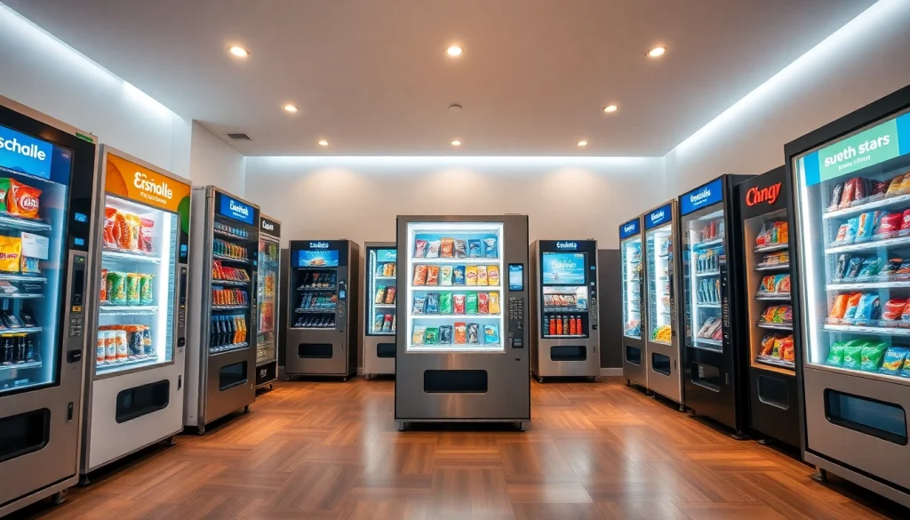 Innovative snack machine manufacturers showcasing advanced vending solutions in a professional showroom.