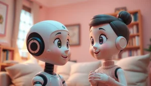 Interactive scene of nsfw character ai engaging warmly with a user in a cozy environment.