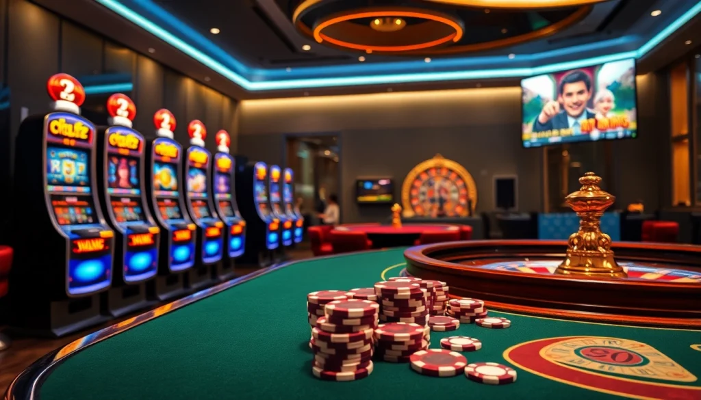 Engaging scene of online casino gaming featuring idnslot and vibrant slot machines.