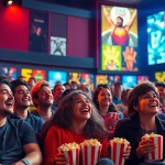 ดูหนัง กับกลุ่มเพื่อนในโรงภาพยนตร์ที่เต็มไปด้วยความสนุกสนาน