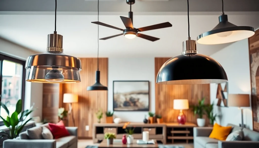 Shop ModernLighting with stylish fixtures illuminating a cozy living room filled with contemporary decor.